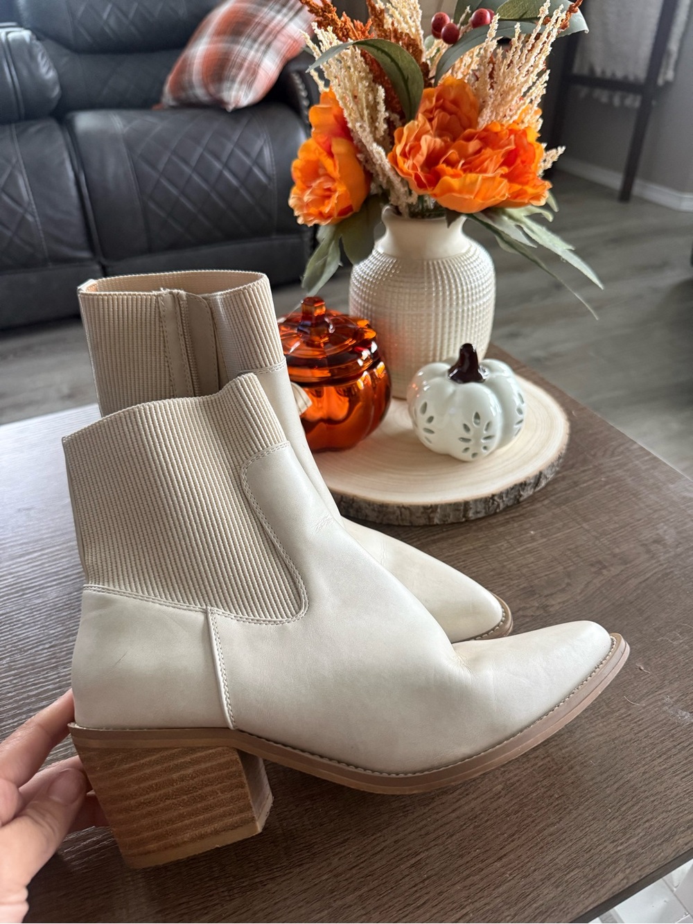 Beige Chelsea Block Heel Ankle Boots - Women